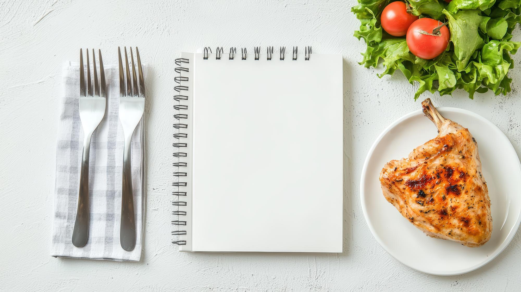 Zestaw dań ułożonych obok planu posiłków